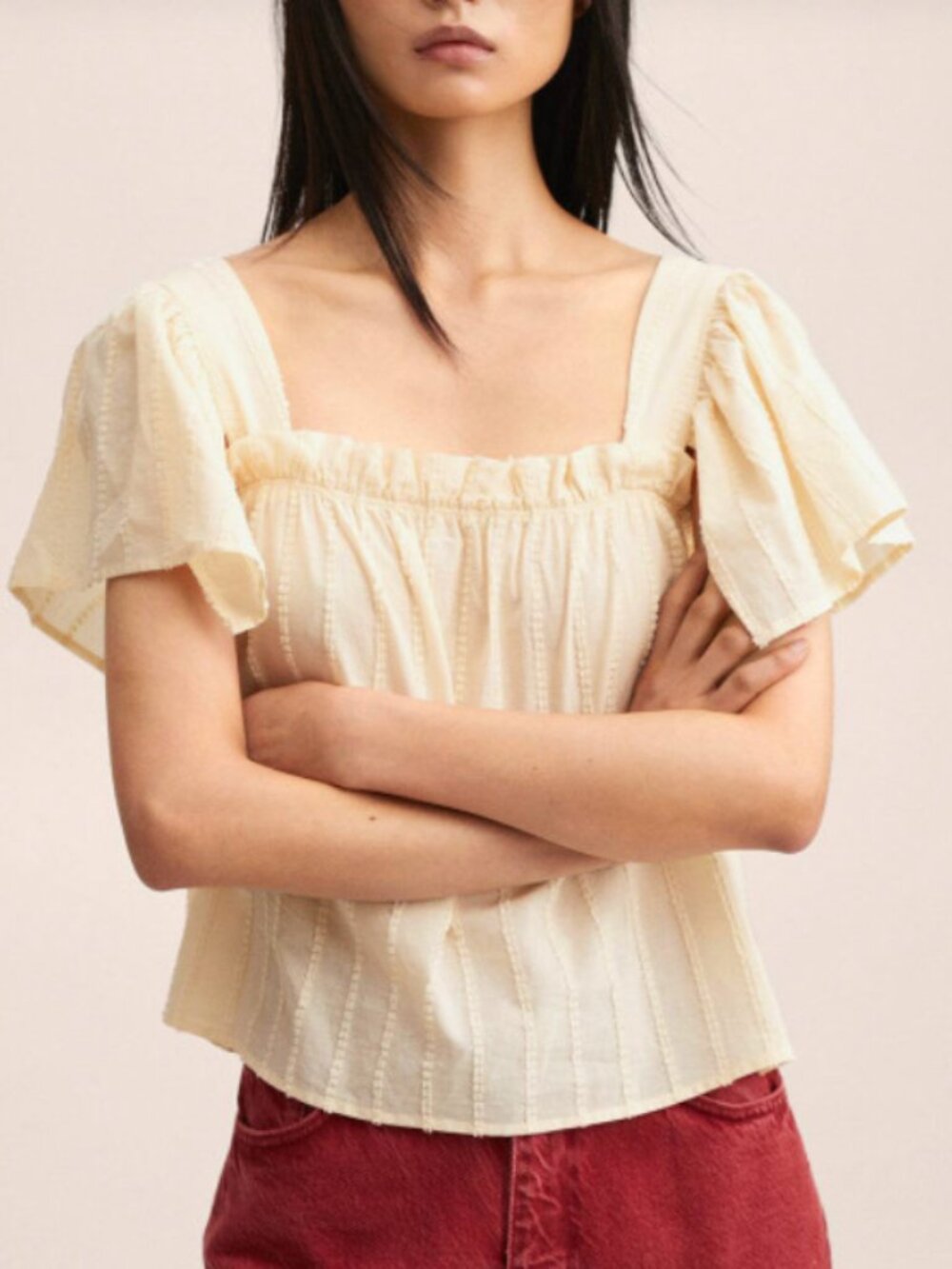 MANGO Pure Cotton Self Design Top